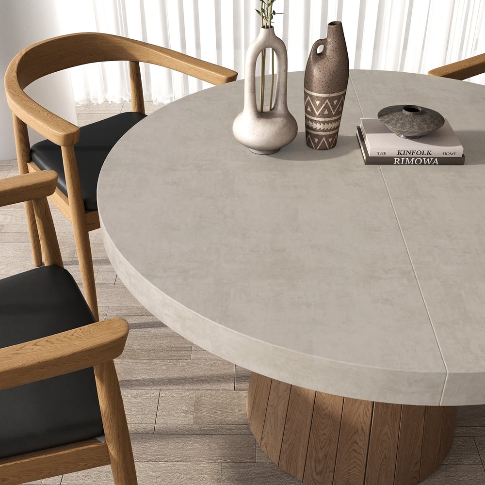 Dining Set 39"-55" Japandi Extendable Dining Table Gray with 4 Chairs window image