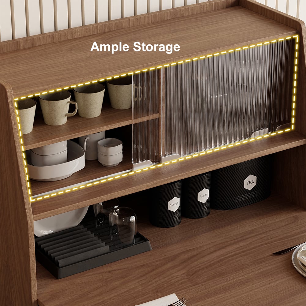 Modern Extendable Dining Table with Storage Rectangle Sideboard Glass Door Walnut window image