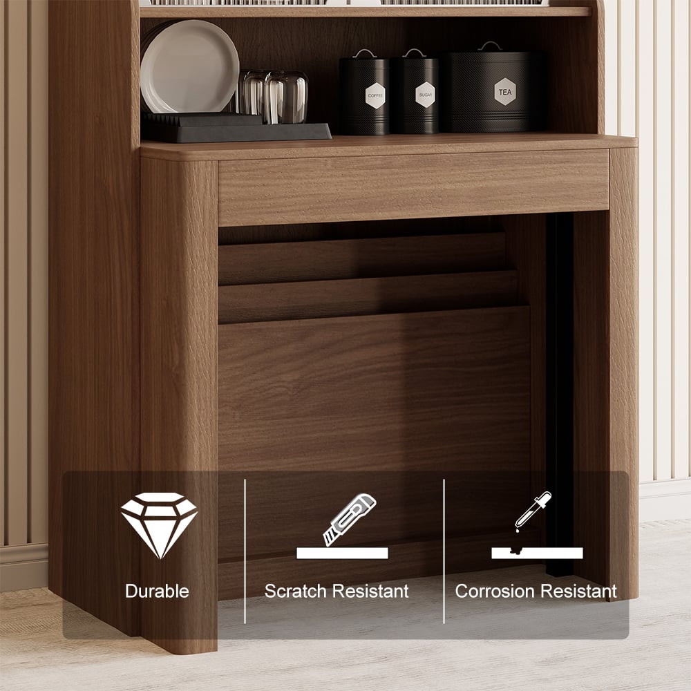 Modern Extendable Dining Table with Storage Rectangle Sideboard Glass Door Walnut window image
