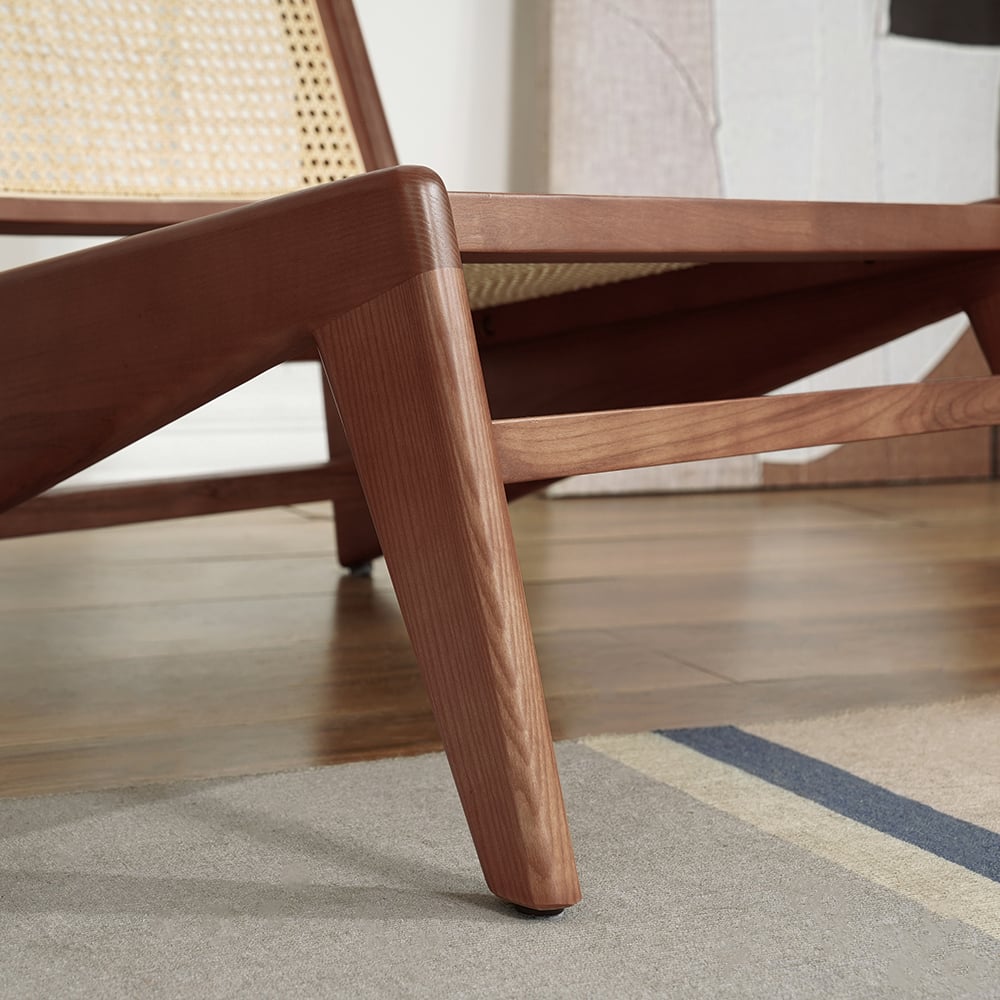 Walnut Rattan Ash Wood Lounge Accent Chair window image