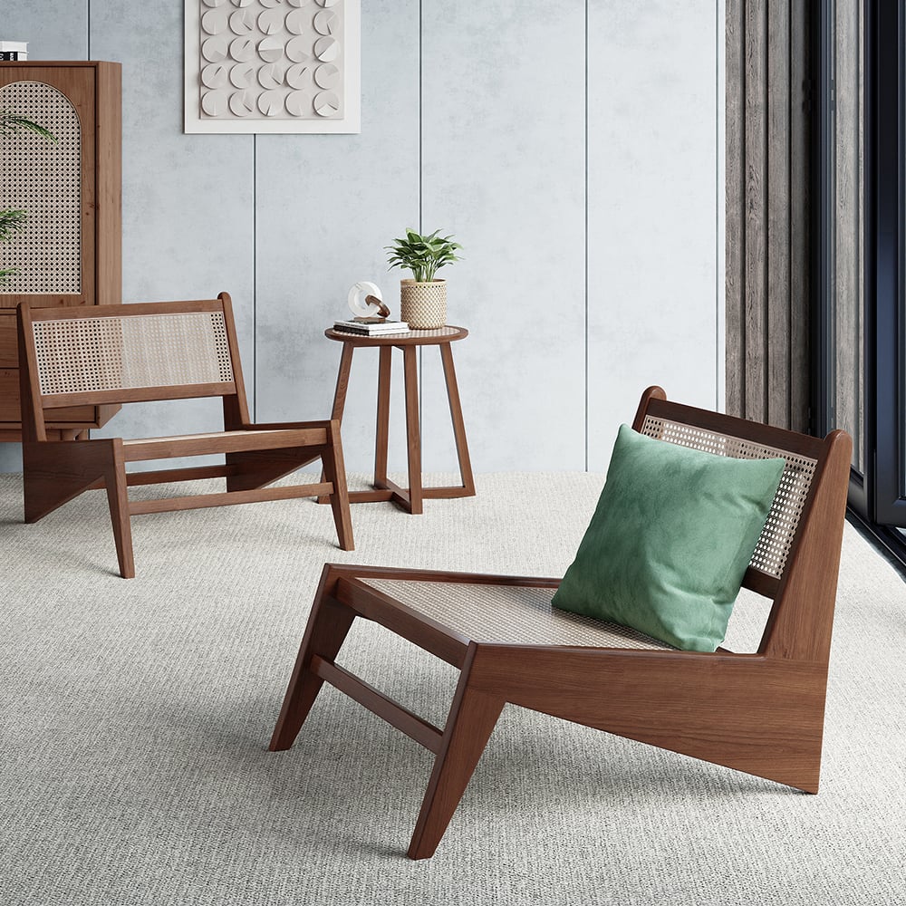 Walnut Rattan Ash Wood Lounge Accent Chair window image