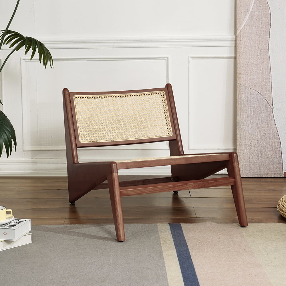 Walnut Rattan Ash Wood Lounge Accent Chair window image