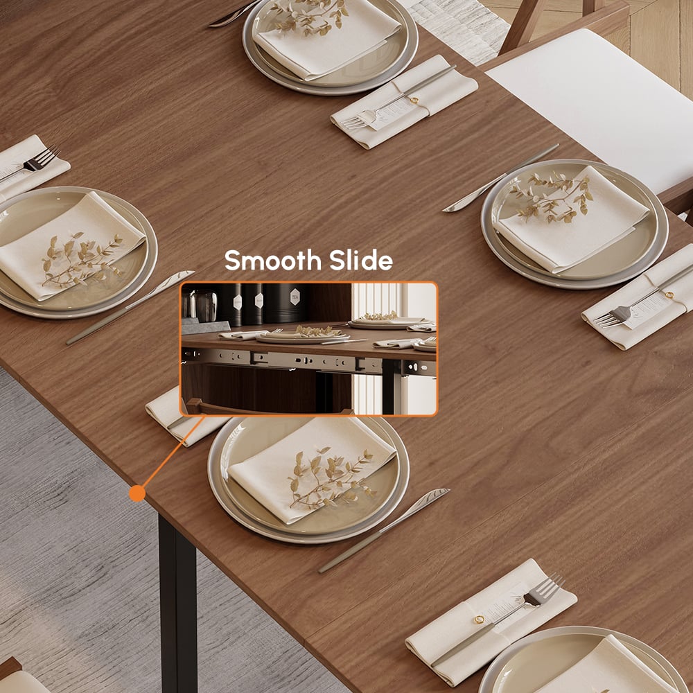 Modern Extendable Dining Table with Storage Rectangle Sideboard Glass Door Walnut window image