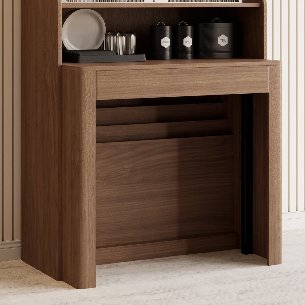 Modern Extendable Dining Table with Storage Rectangle Sideboard Glass Door Walnut window image