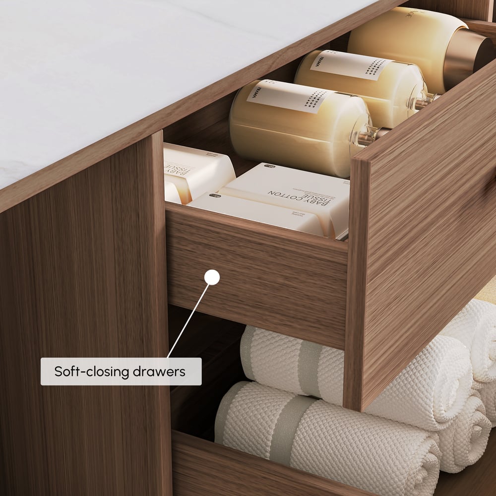 59" Double Sink Bathroom Vanity with Gold Handles – Walnut Modern Floating Vanity window image