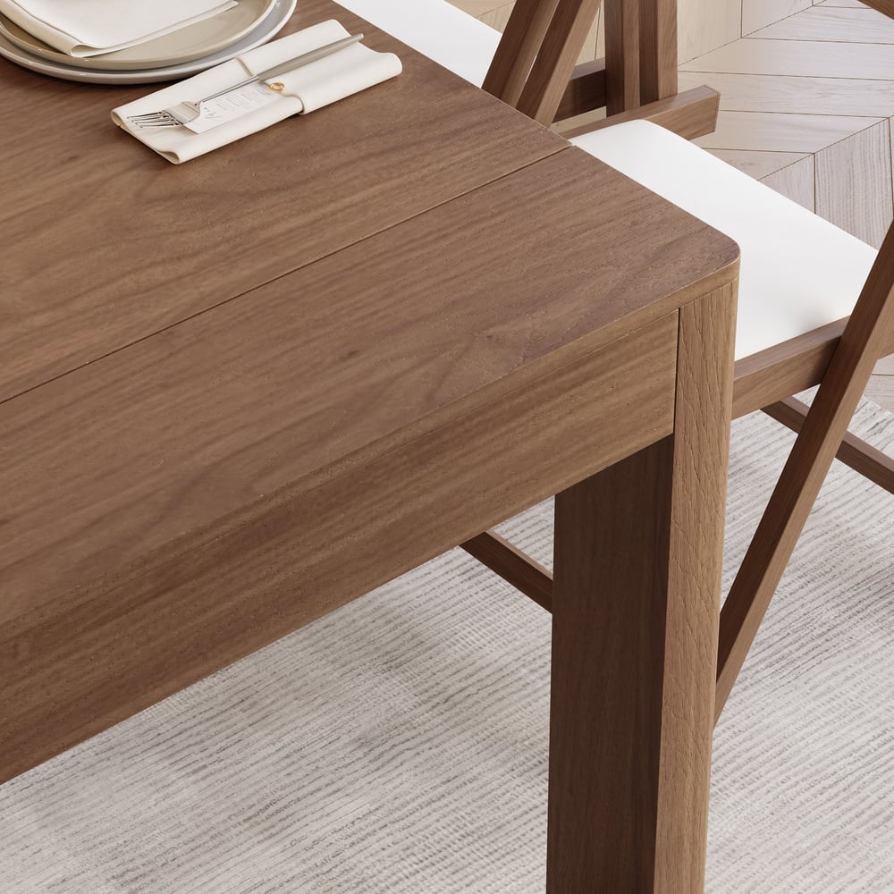 Modern Extendable Dining Table with Storage Rectangle Sideboard Glass Door Walnut window image