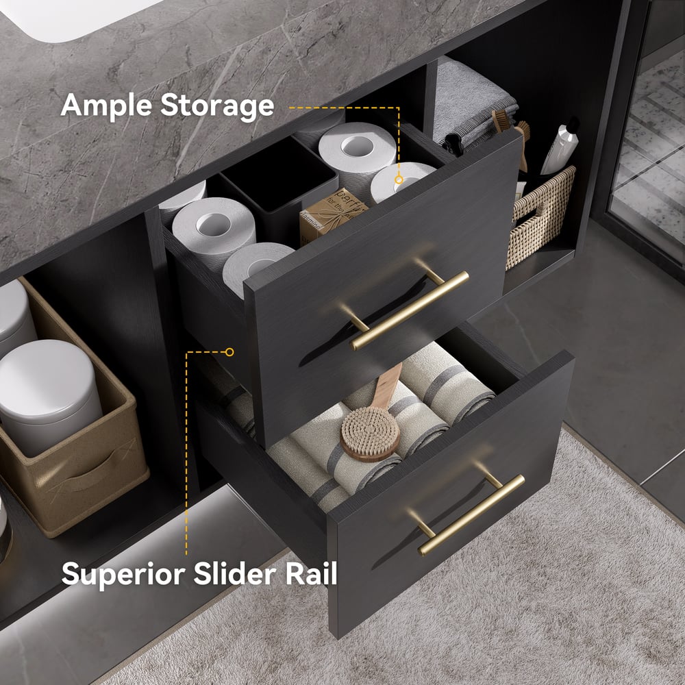 Bathroom Vanity Set 35.4" Modern Floating Sintered Stone Bathroom Vanity Black with Sink window image