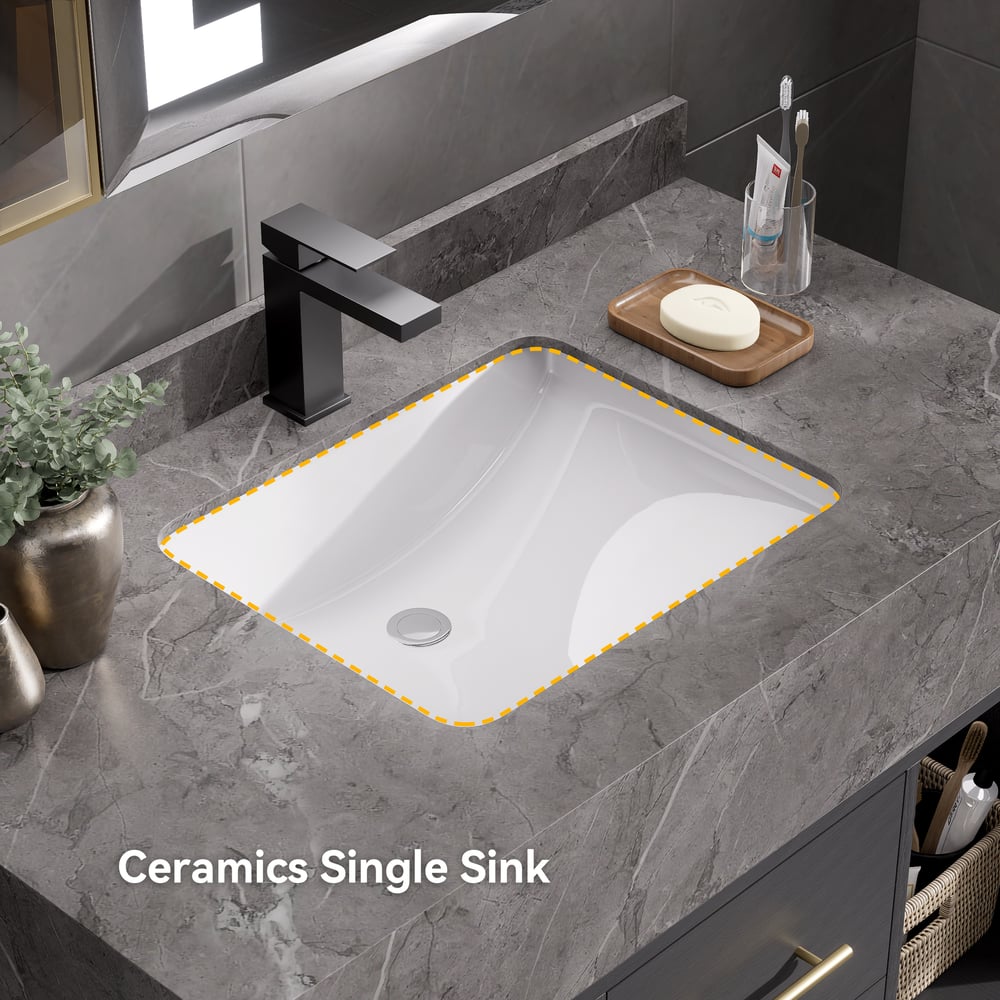 Questions and Answers for Bathroom Vanity Set 35.4" Modern Floating Sintered Stone Bathroom Vanity Black with Sink
