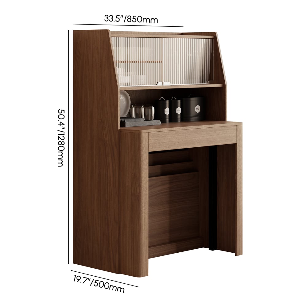 Modern Extendable Dining Table with Storage Rectangle Sideboard Glass Door Walnut weights dimensions image