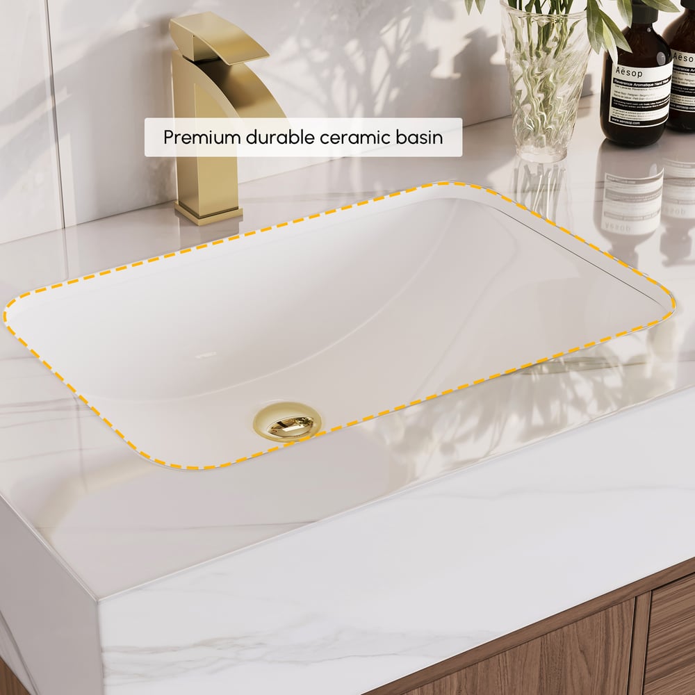 59" Double Sink Bathroom Vanity with Gold Handles – Walnut Modern Floating Vanity window image