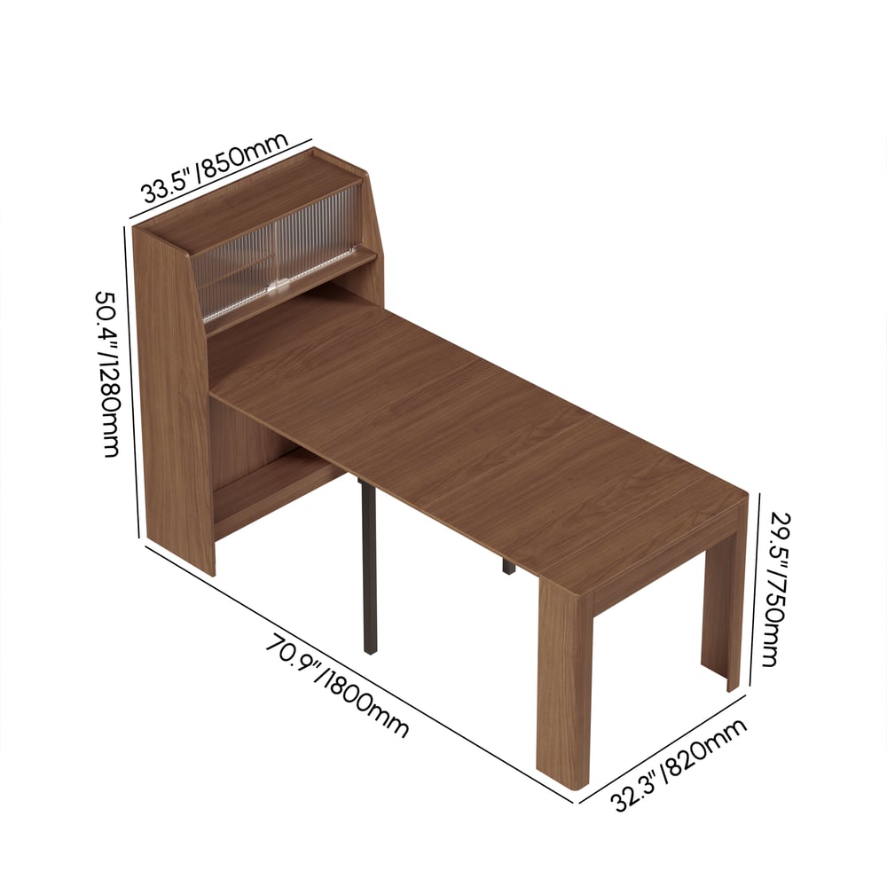 Modern Extendable Dining Table with Storage Rectangle Sideboard Glass Door Walnut weights dimensions image
