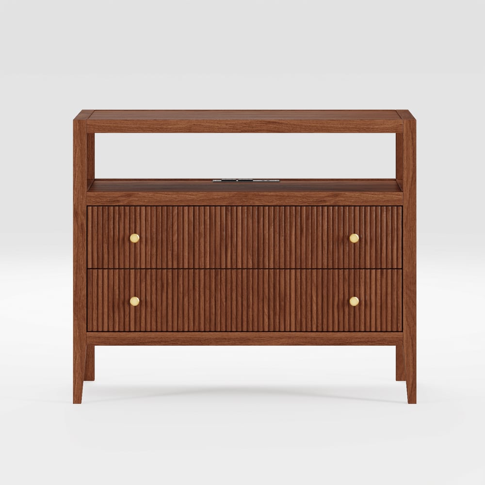 Stria 30" Fluted 2-Drawer Wide Smart Wood Nightstand window image