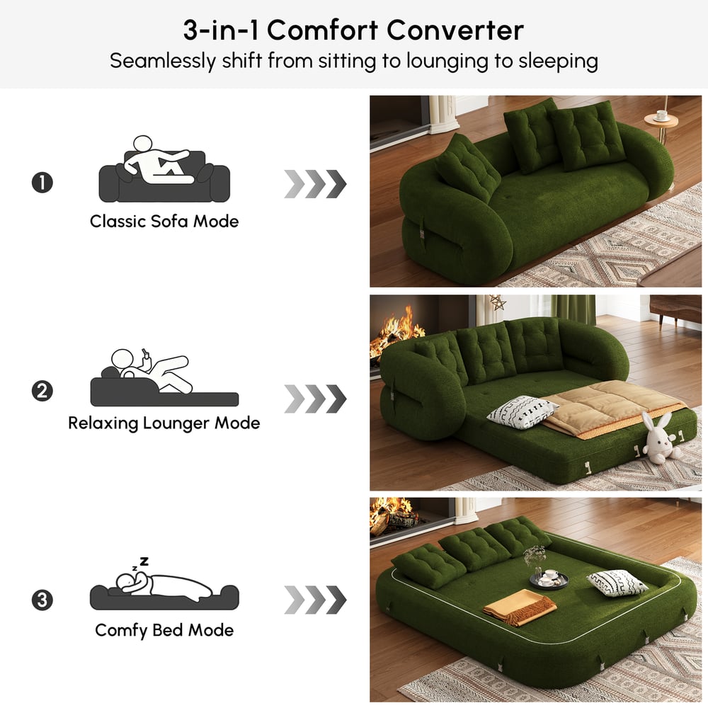 82" Chenille Velvet Futon Sofa Bed 3-Seater window image