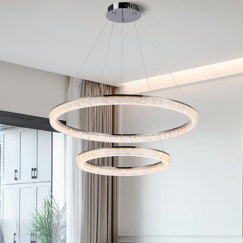 Modern Double Ring LED Chandelier – 31.5", Adjustable Suspension, 3-Color Dimmable window image