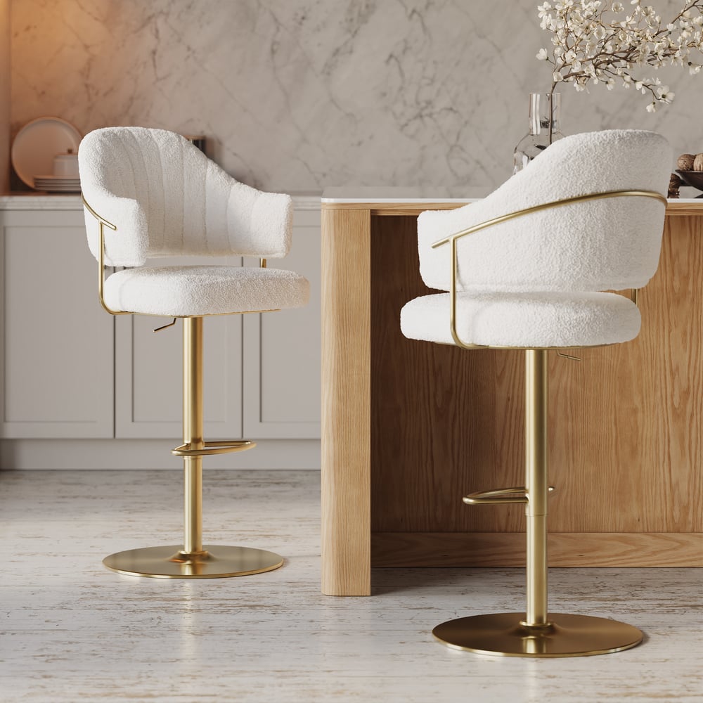 Modern Boucle Adjustable Counter Stool with Swivel Base window image