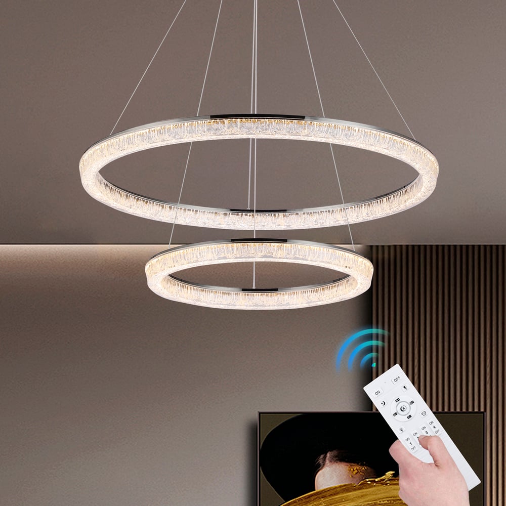Modern Double Ring LED Chandelier – 31.5", Adjustable Suspension, 3-Color Dimmable window image