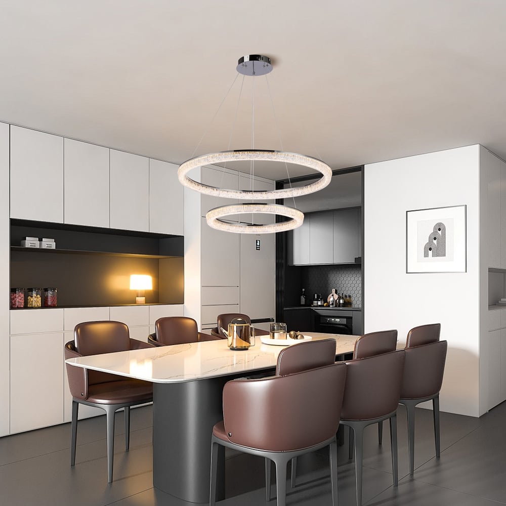 Modern Double Ring LED Chandelier – 31.5", Adjustable Suspension, 3-Color Dimmable window image