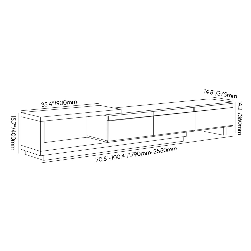 Quoint Extendable TV Stand with 3 Drawers(71"-100") weights dimensions image