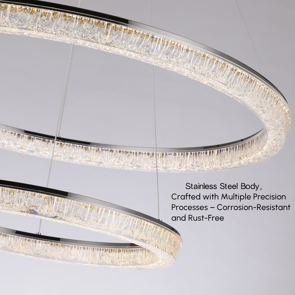Modern Double Ring LED Chandelier – 31.5", Adjustable Suspension, 3-Color Dimmable window image