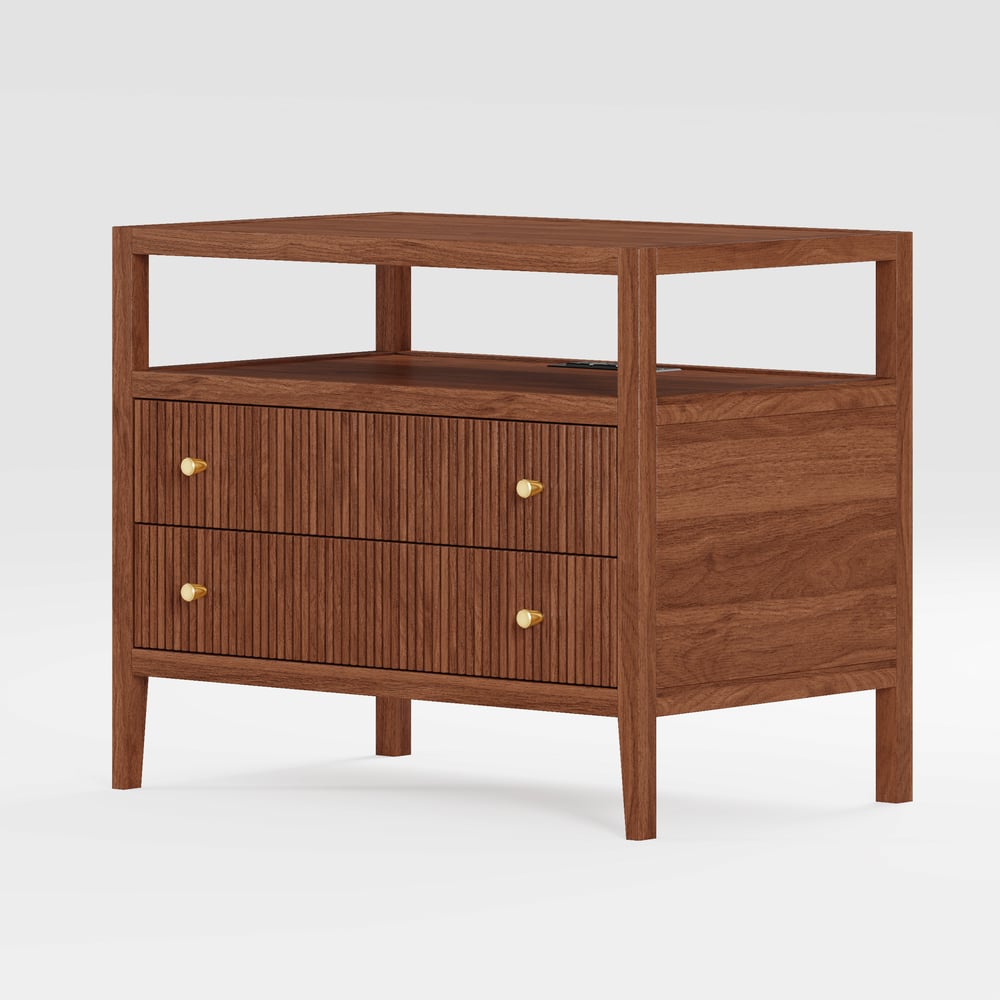 Stria 30" Fluted 2-Drawer Wide Smart Wood Nightstand window image