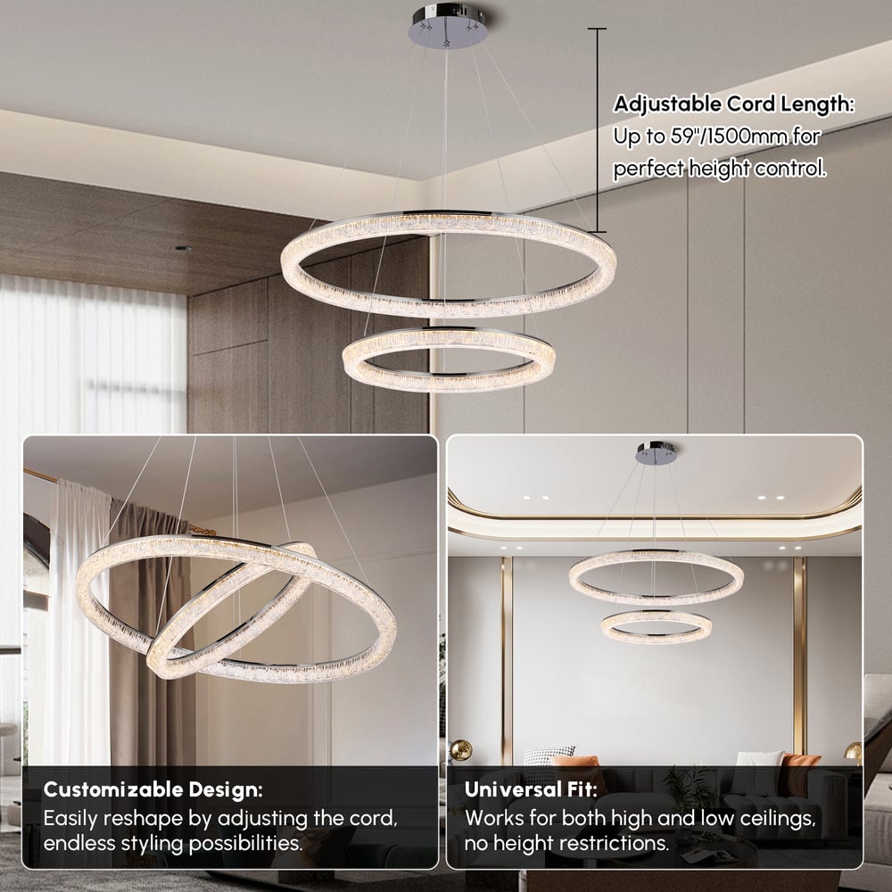 Modern Double Ring LED Chandelier – 31.5", Adjustable Suspension, 3-Color Dimmable window image