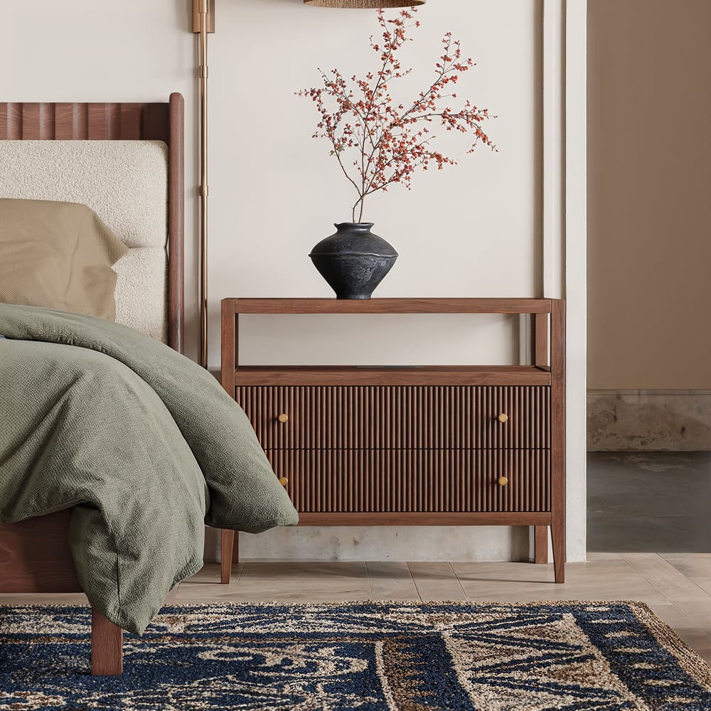Stria 30" Fluted 2-Drawer Wide Smart Wood Nightstand window image