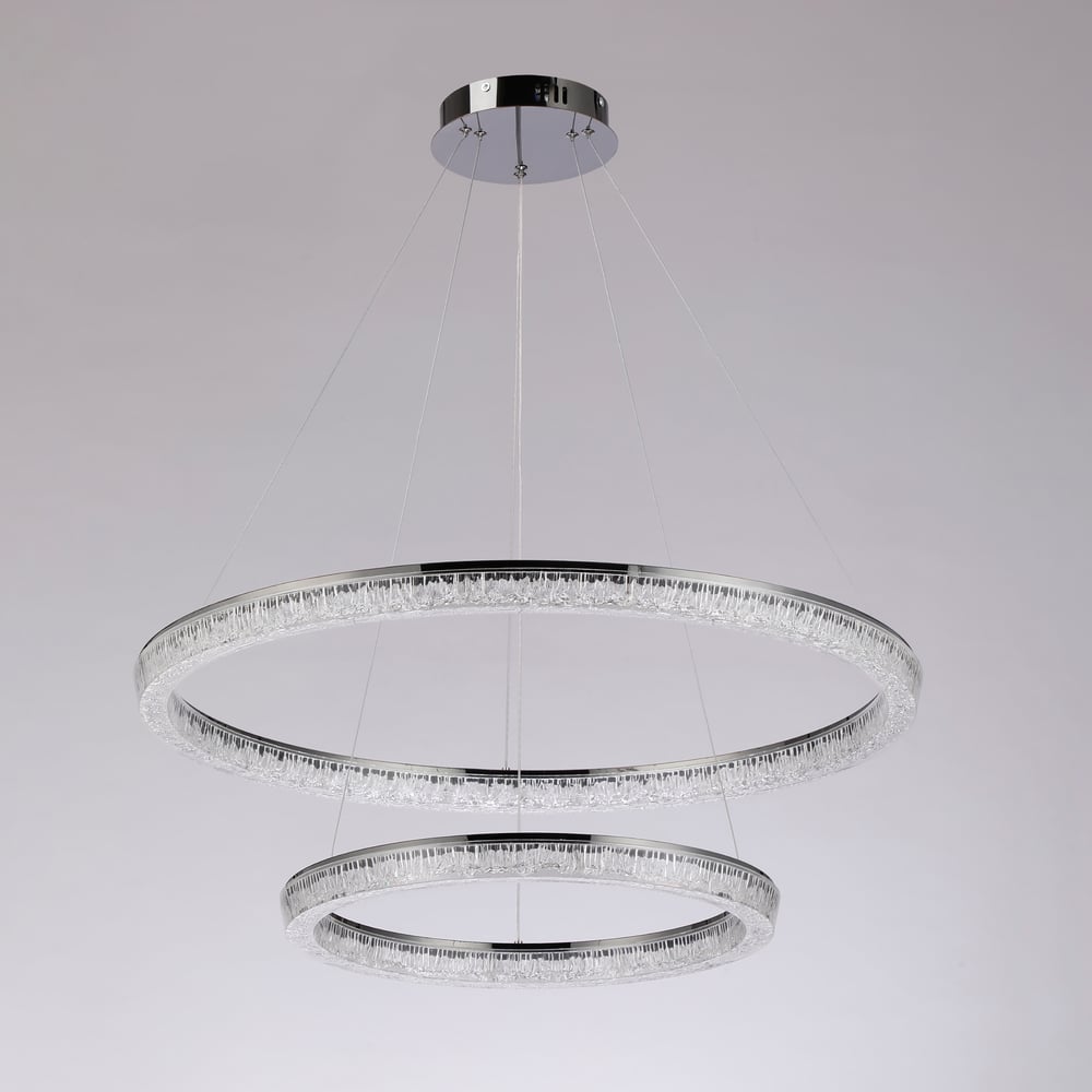 Modern Double Ring LED Chandelier – 31.5", Adjustable Suspension, 3-Color Dimmable window image