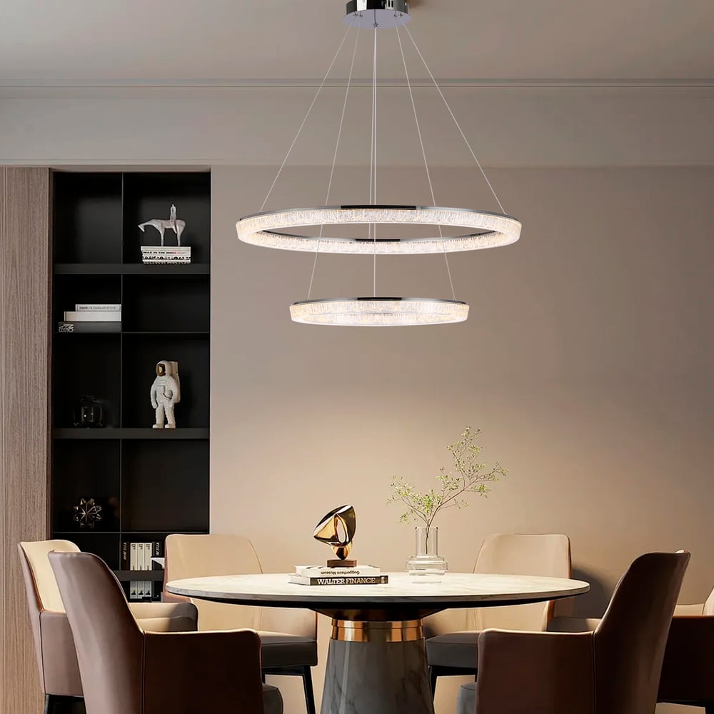 Modern Double Ring LED Chandelier – 31.5", Adjustable Suspension, 3-Color Dimmable window image
