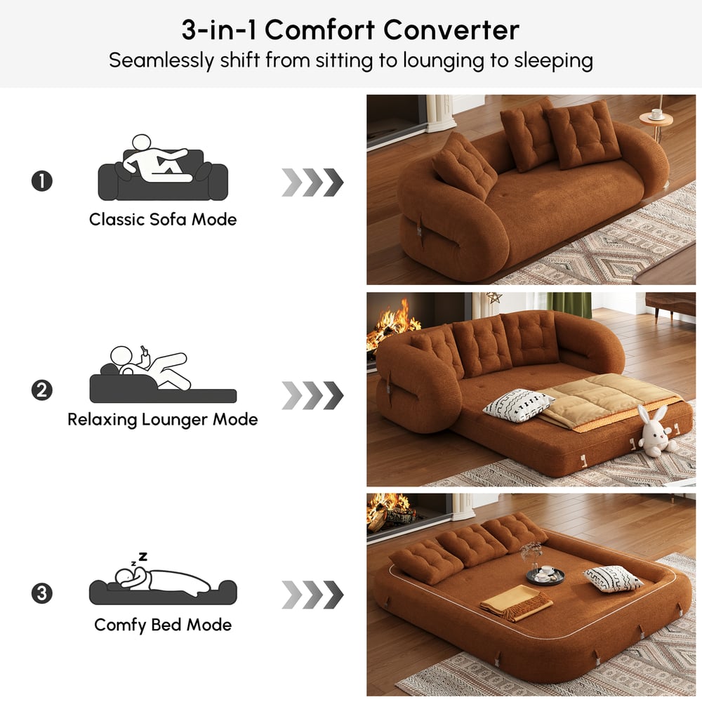 82" Chenille Velvet Futon Sofa Bed 3-Seater window image