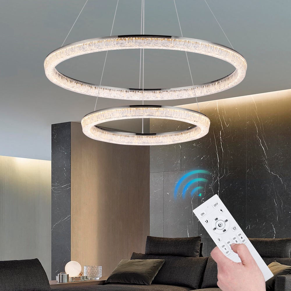 Modern Double Ring LED Chandelier – 31.5", Adjustable Suspension, 3-Color Dimmable window image