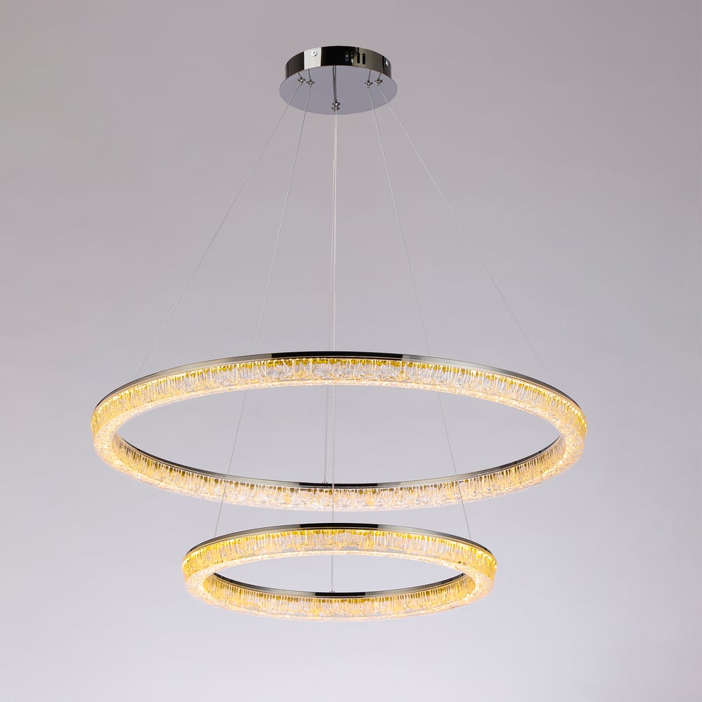Modern Double Ring LED Chandelier – 31.5", Adjustable Suspension, 3-Color Dimmable window image