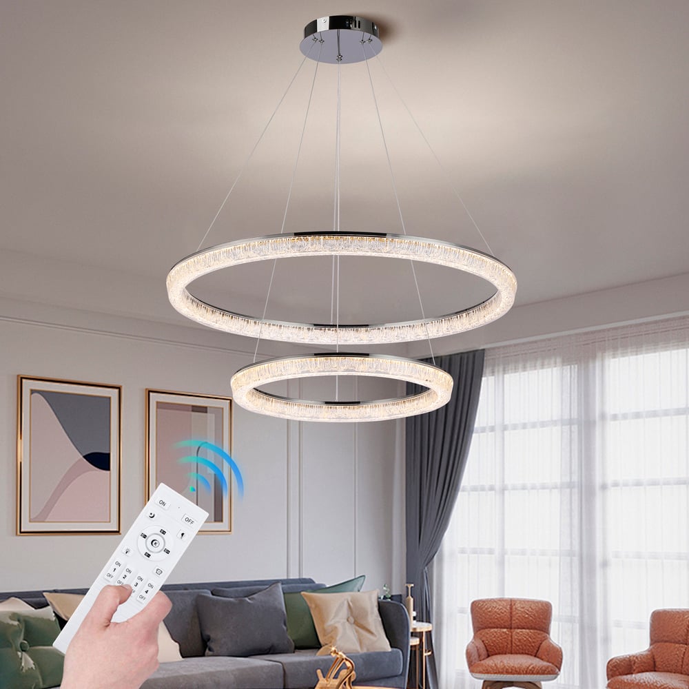 Modern Double Ring LED Chandelier – 31.5", Adjustable Suspension, 3-Color Dimmable window image