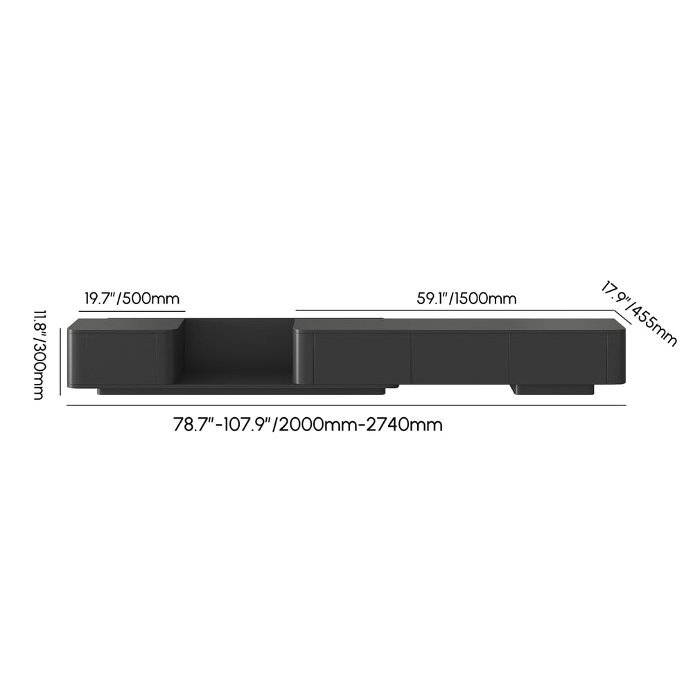 2740mm Black Modern Wood Extendable TV Stand with 4 Drawer Media Console weights dimensions image