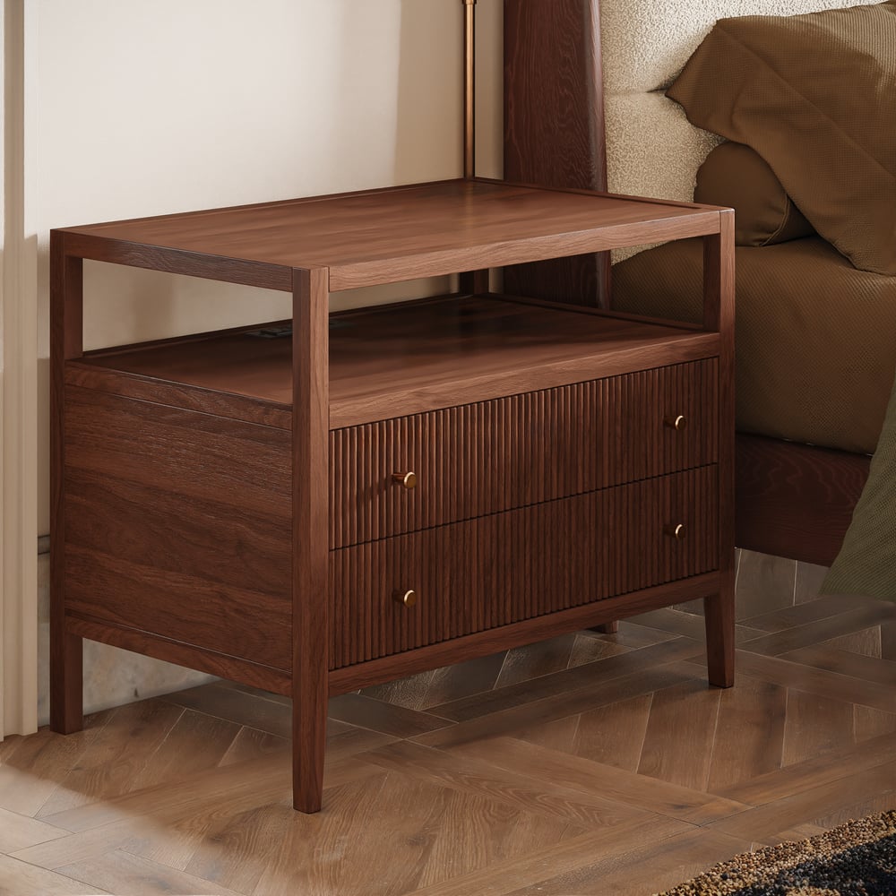 Stria 30" Fluted 2-Drawer Wide Smart Wood Nightstand window image