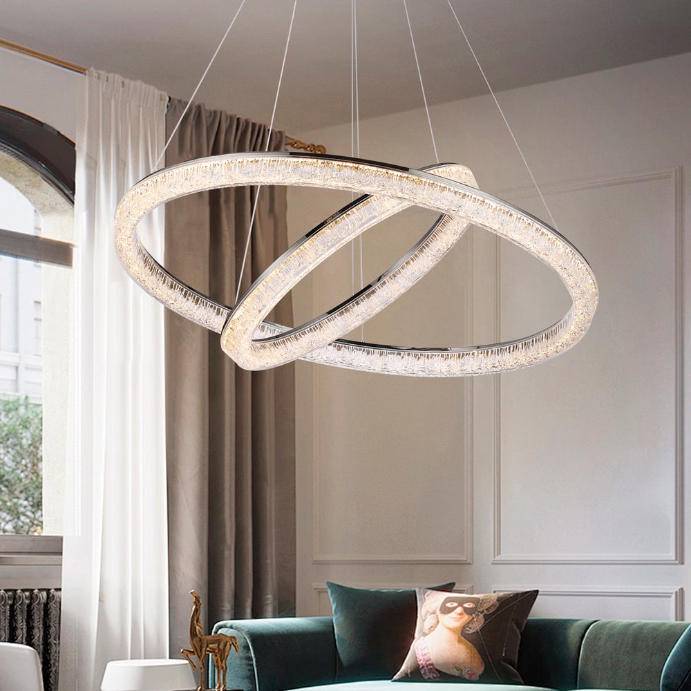 Modern Double Ring LED Chandelier – 31.5", Adjustable Suspension, 3-Color Dimmable window image