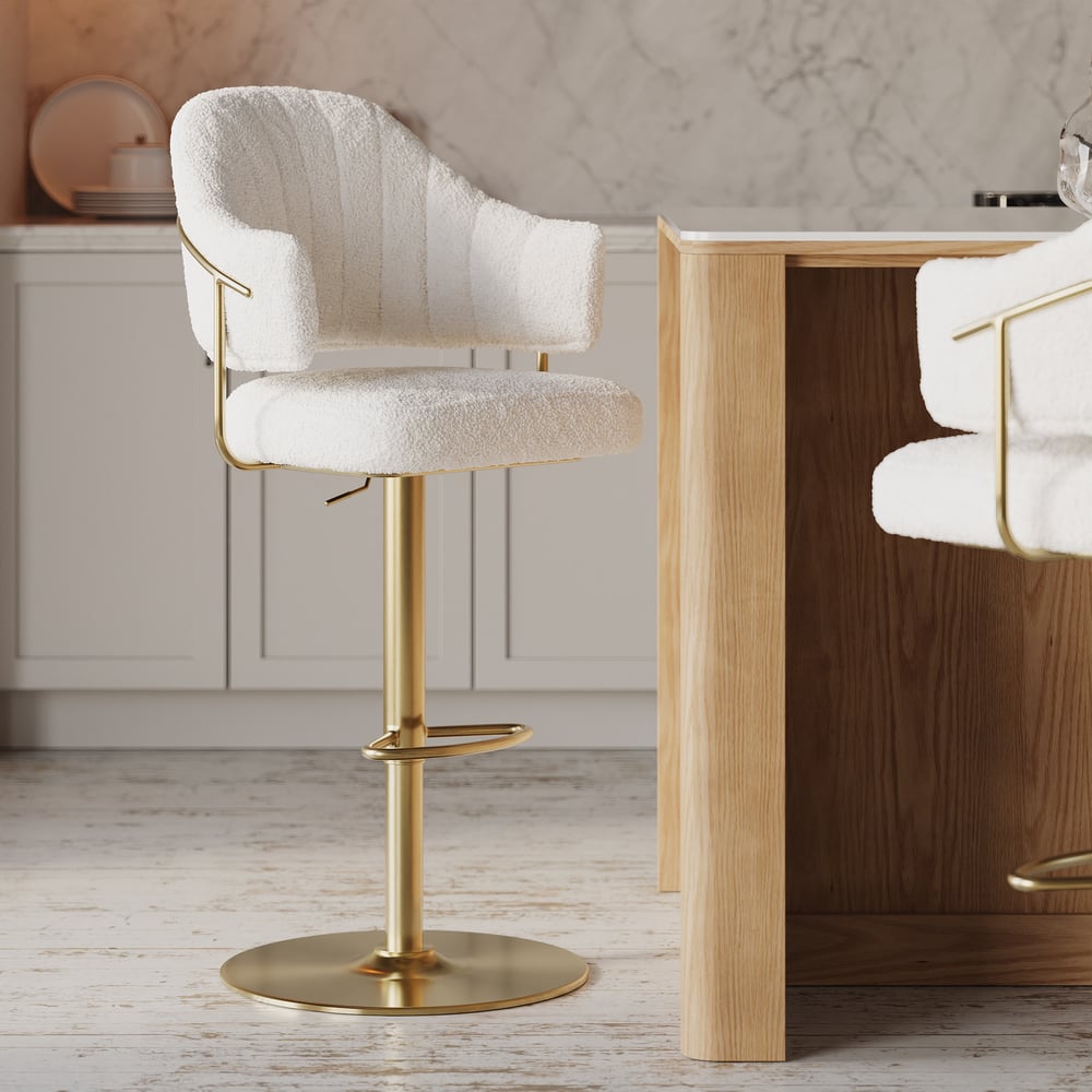 Modern Boucle Adjustable Counter Stool with Swivel Base window image