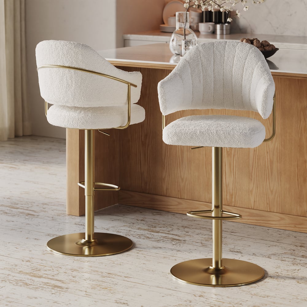 Modern Boucle Adjustable Counter Stool with Swivel Base window image