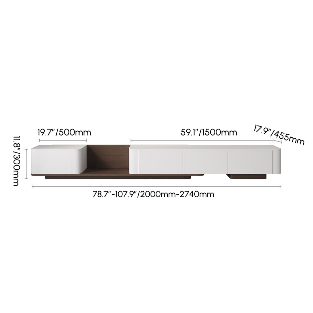2740mm Walnut & Off White Modern Wood Extendable TV Stand with 4 Drawer Media Console weights dimensions image