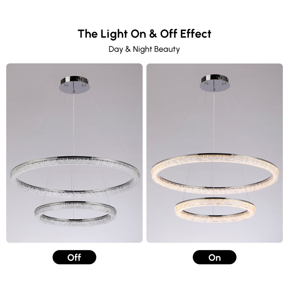 Modern Double Ring LED Chandelier – 31.5", Adjustable Suspension, 3-Color Dimmable window image