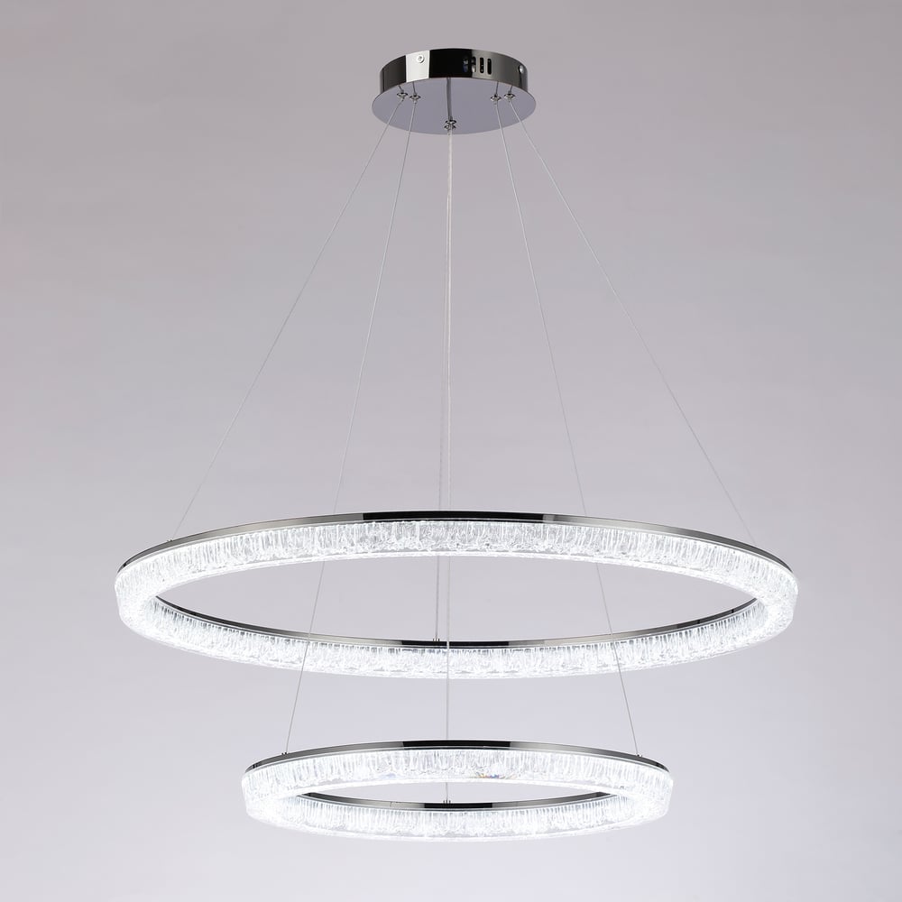 Modern Double Ring LED Chandelier – 31.5", Adjustable Suspension, 3-Color Dimmable window image