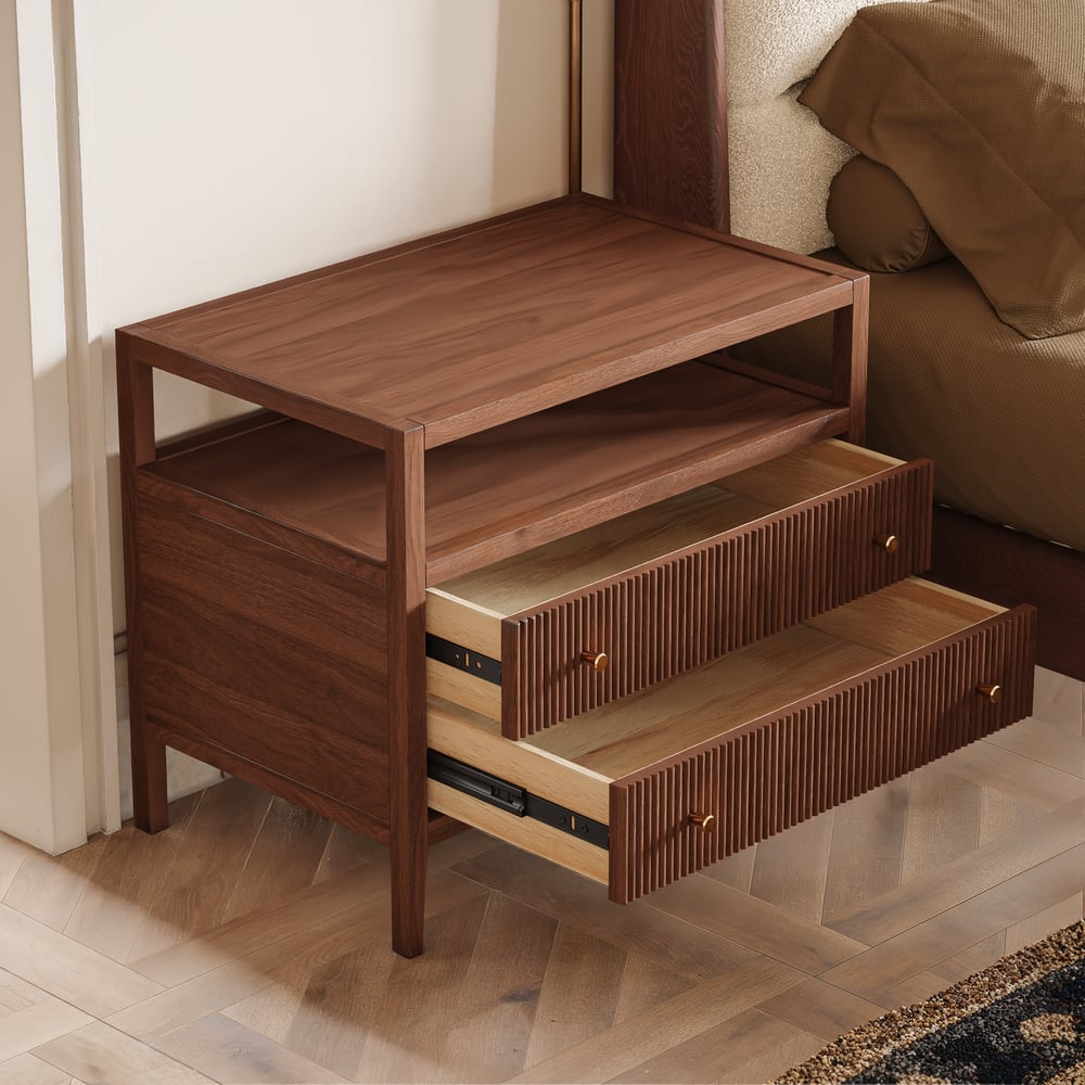 Stria 30" Fluted 2-Drawer Wide Smart Wood Nightstand window image