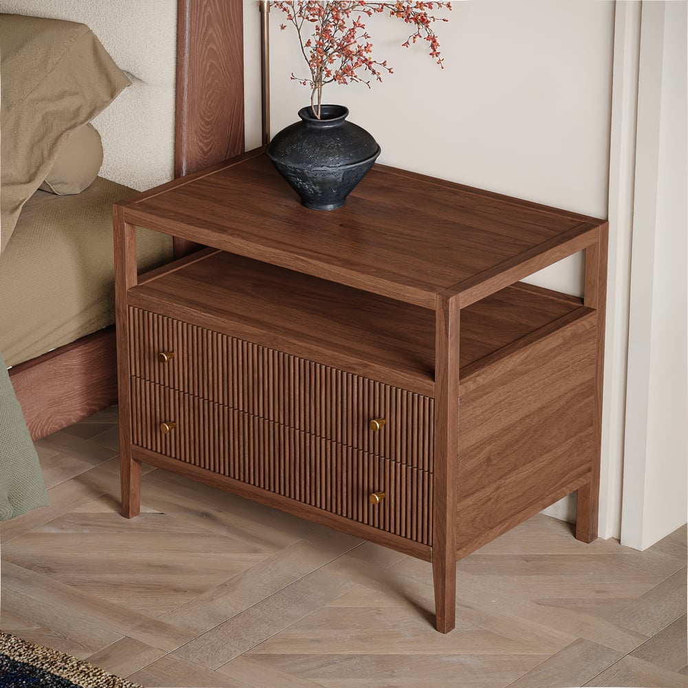 Stria 30" Fluted 2-Drawer Wide Smart Wood Nightstand window image