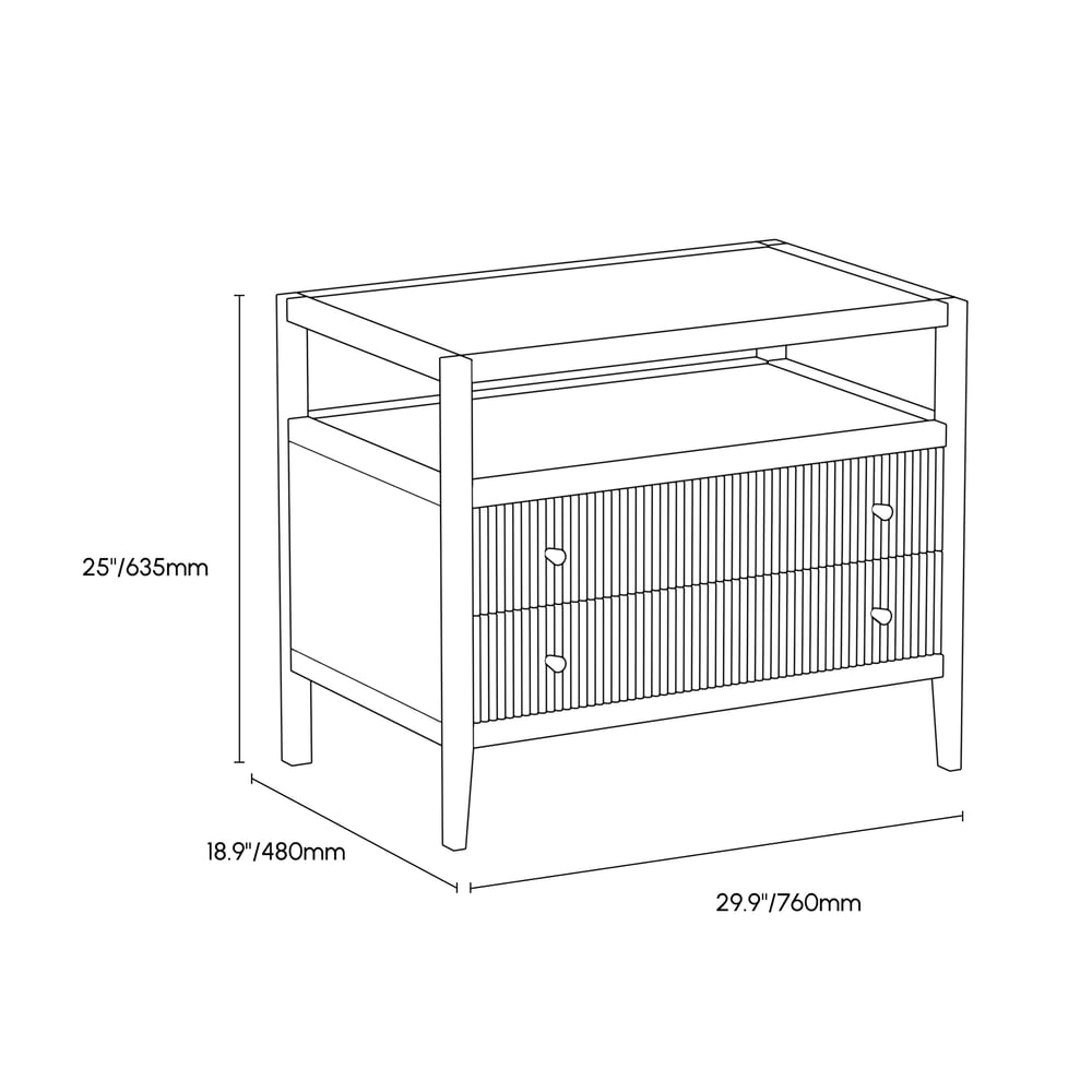 Stria 30" Wide Smart Nightstand with 2 Drawers & Charging Station Set of 2 weights dimensions image