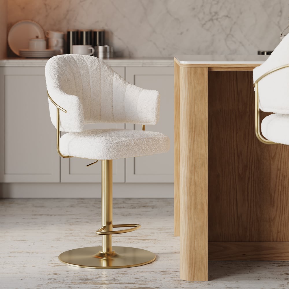 Modern Boucle Adjustable Counter Stool with Swivel Base window image
