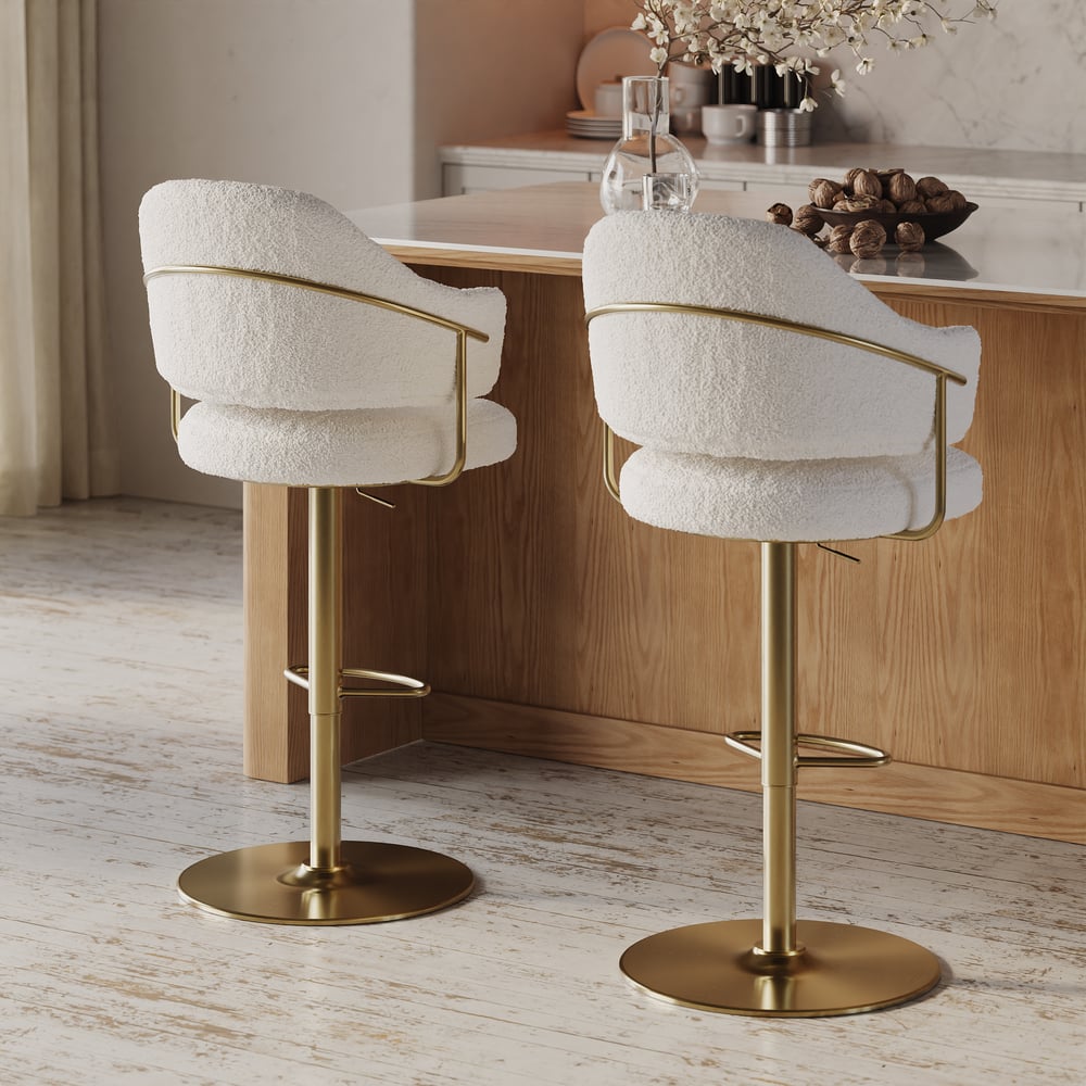 Modern Boucle Adjustable Counter Stool with Swivel Base window image