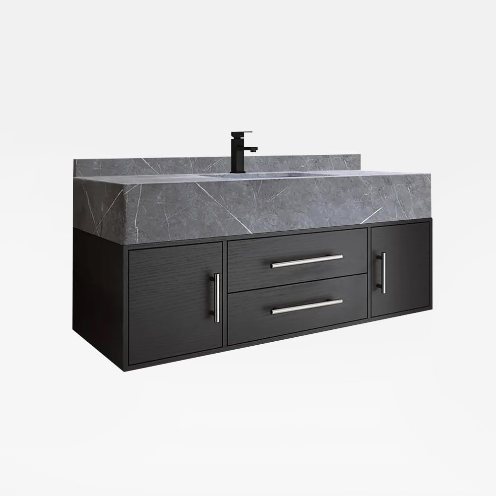 39.4" Black Floating Bathroom Vanity Set with LED Medicine Cabinet window image