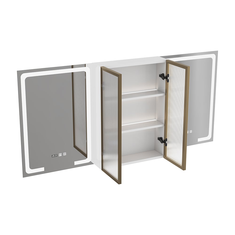 59" Double Sink Floating Vanity Set with LED Medicine Cabinet with Storage window image