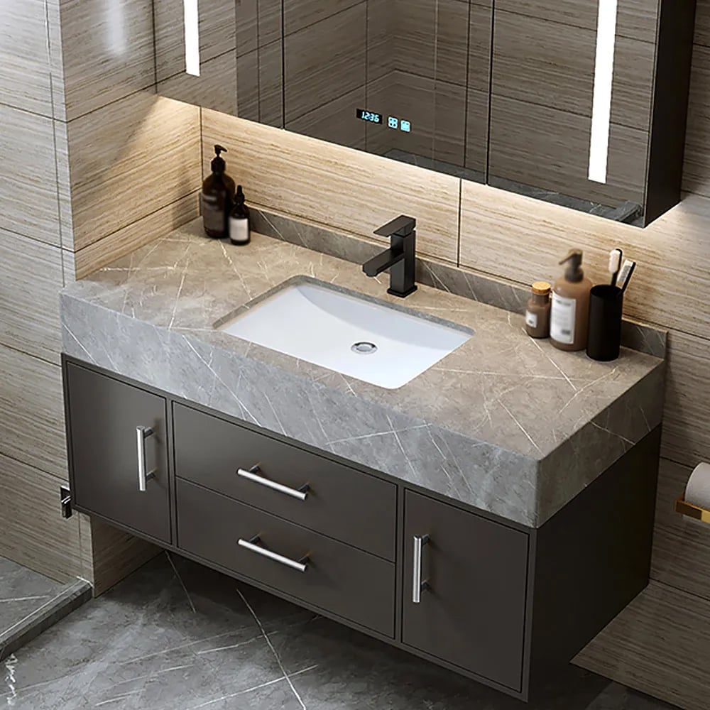 39.4" Black Floating Bathroom Vanity Set with LED Medicine Cabinet window image