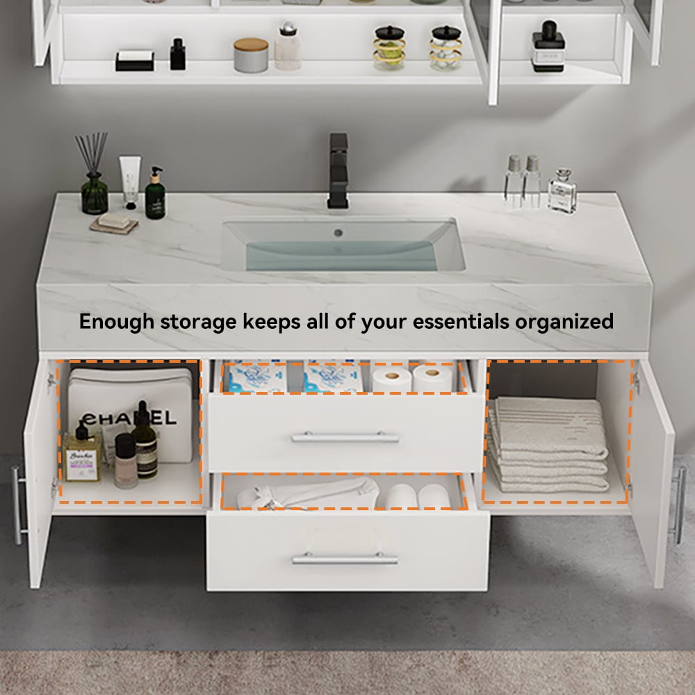 39.4" White Floating Bathroom Vanity Set with LED Medicine Cabinet window image