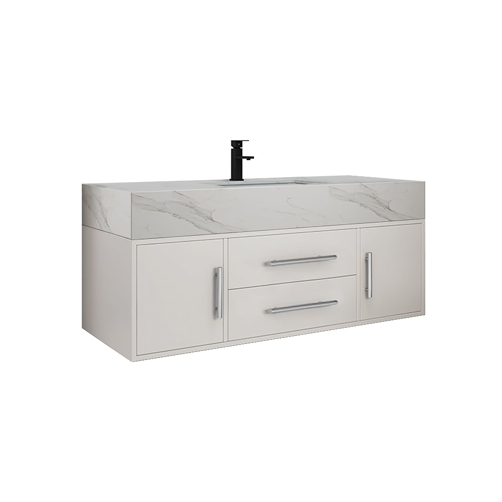 39.4" White Floating Bathroom Vanity Set with LED Medicine Cabinet window image